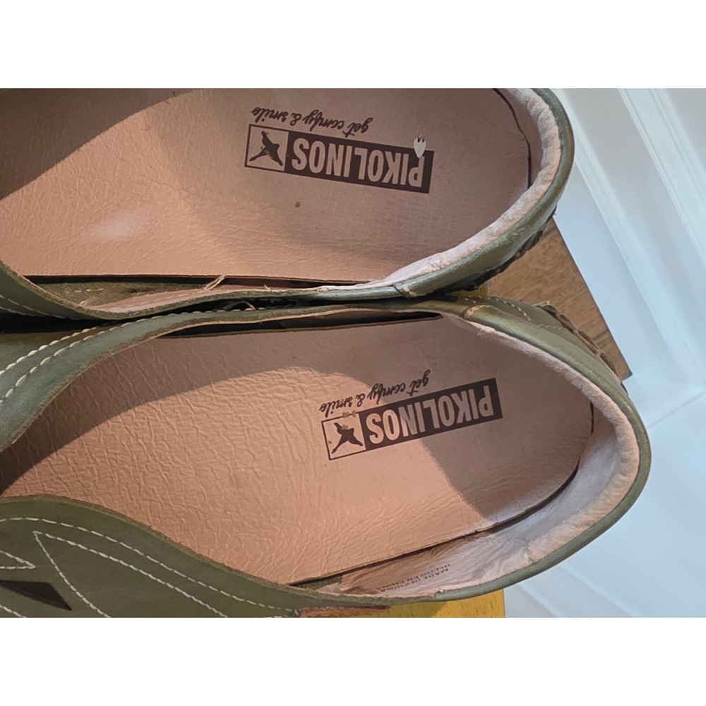 Pikolinos Womens Sage Green Leather Laser Cut Floral Loafers Flats 41 - Picture 2 of 4